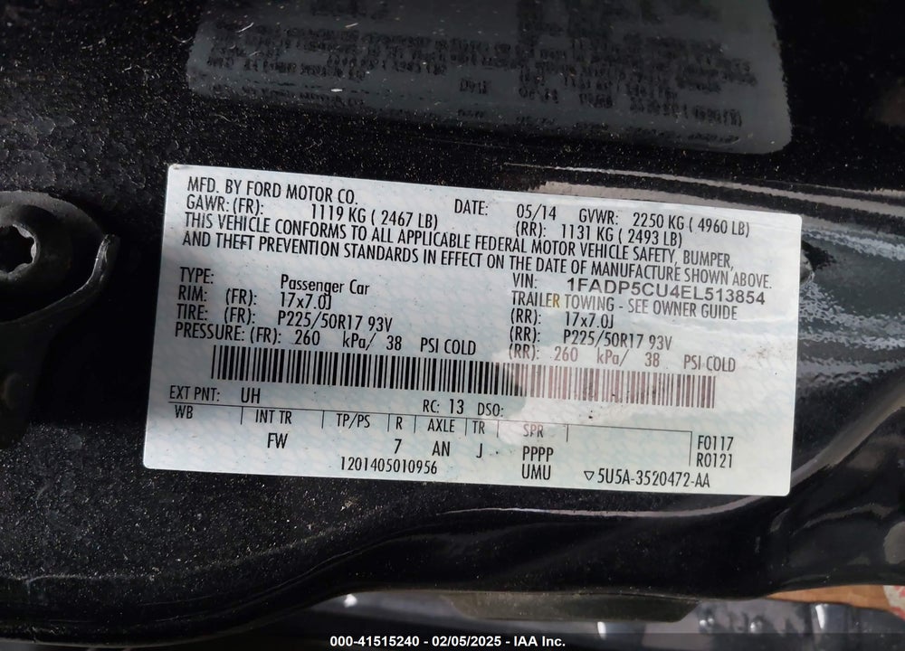 2014 FORD C-MAX ENERGI VIN: 1FADP5CU4EL513854