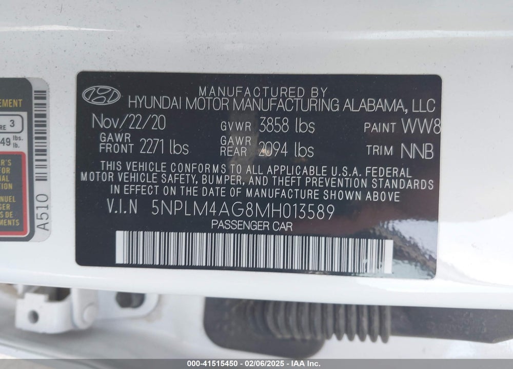 2021 HYUNDAI ELANTRA SEL VIN: 5NPLM4AG8MH013589