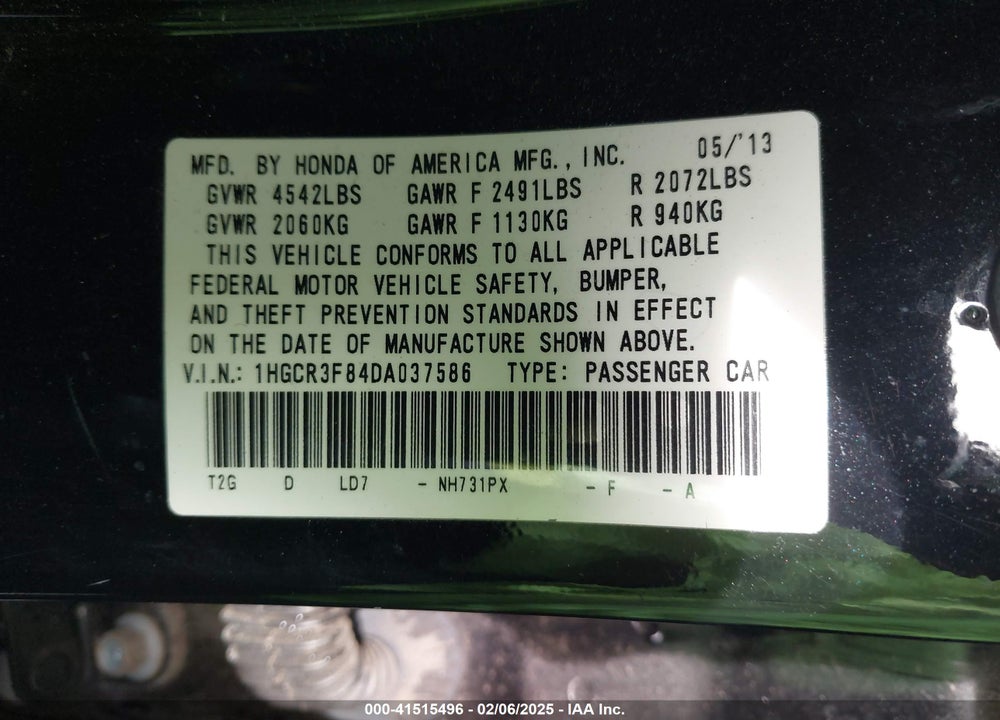 2013 HONDA ACCORD SDN VIN: 1HGCR3F84DA037586
