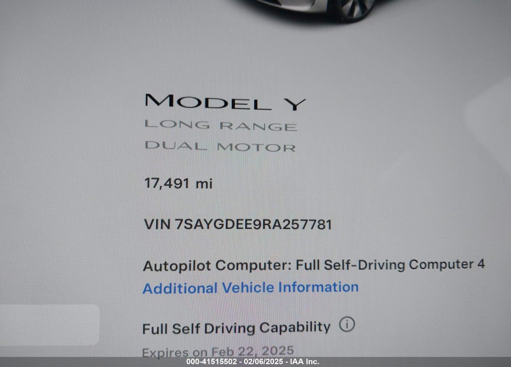 2024 TESLA MODEL Y LONG RANGE DUAL MOTOR ALL-WHEEL DRIVE VIN: 7SAYGDEE9RA257781