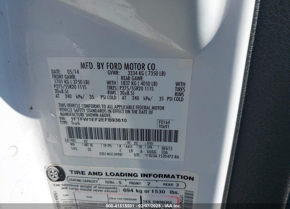 2014 FORD F-150 STX VIN: 1FTFW1EF2EFB93610