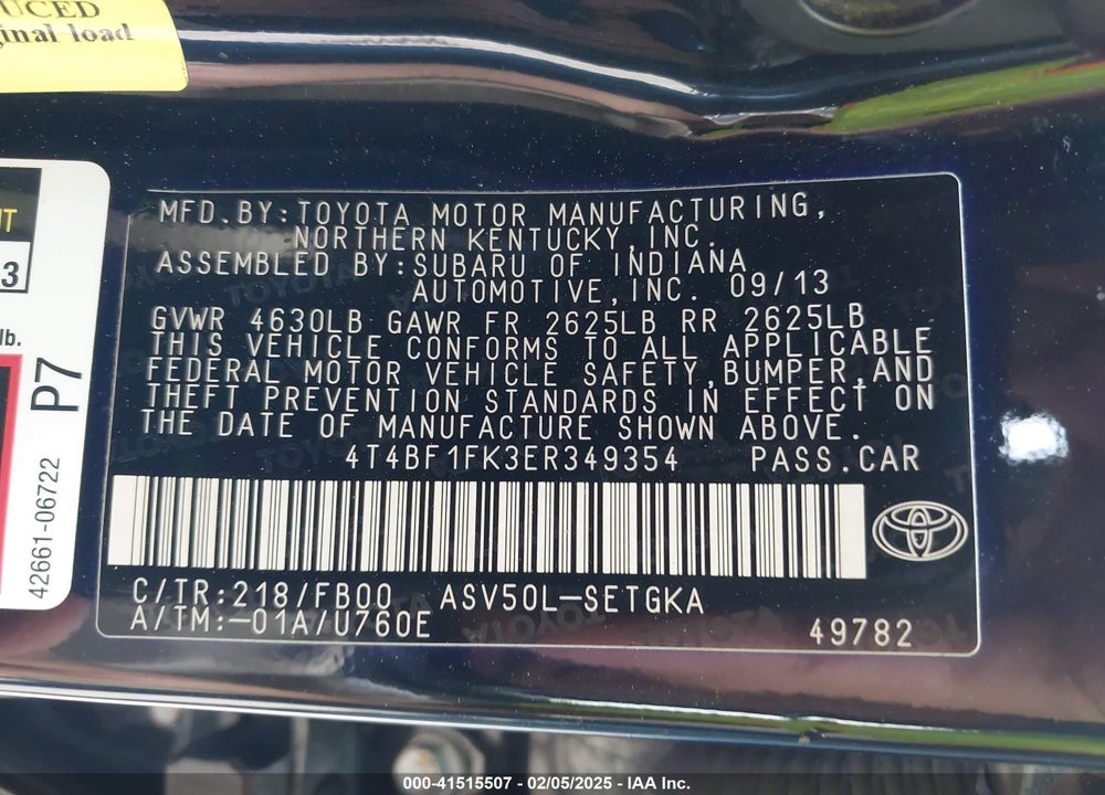 2014 TOYOTA CAMRY VIN: 4T4BF1FK3ER349354