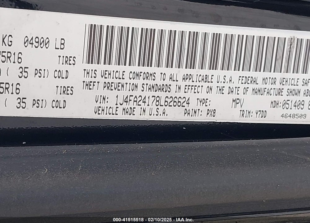 2008 JEEP WRANGLER X VIN: 1J4FA24178L626624