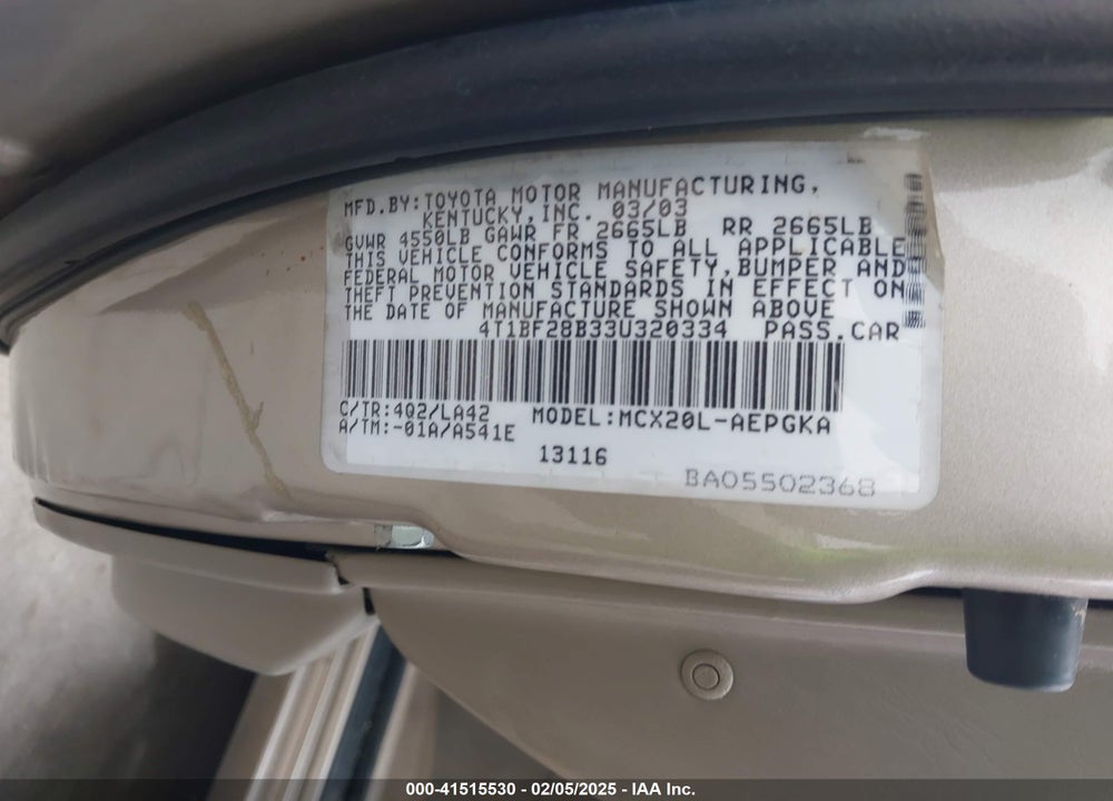 2003 TOYOTA AVALON XLS VIN: 4T1BF28B33U320334