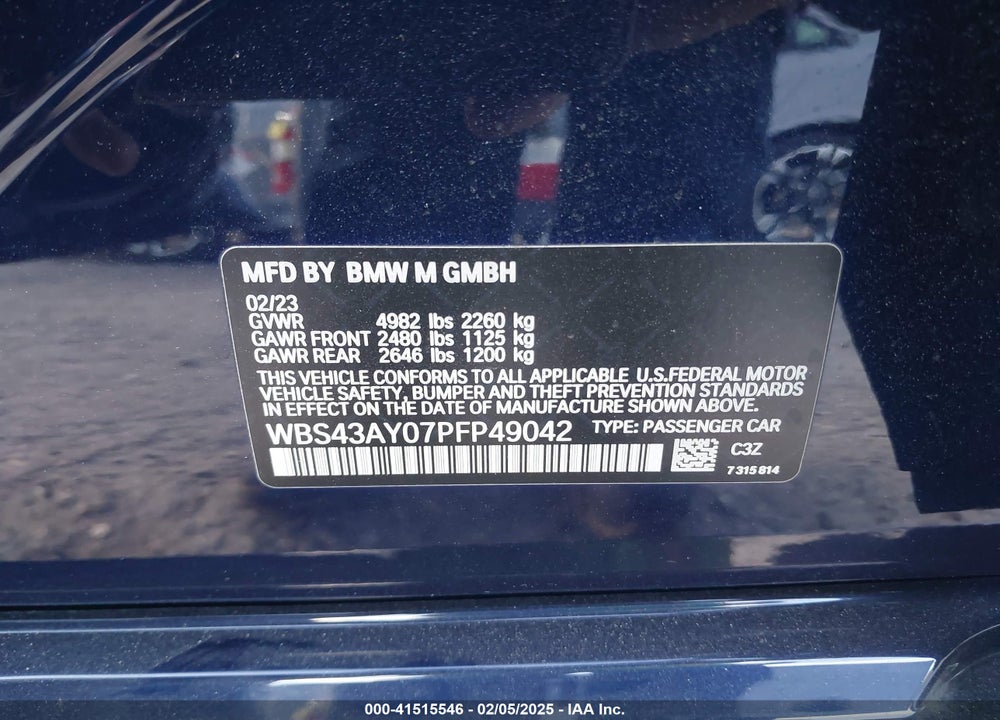 2023 BMW M3 VIN: WBS43AY07PFP49042