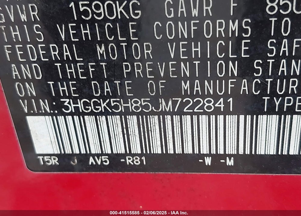 2018 HONDA FIT EX VIN: 3HGGK5H85JM722841