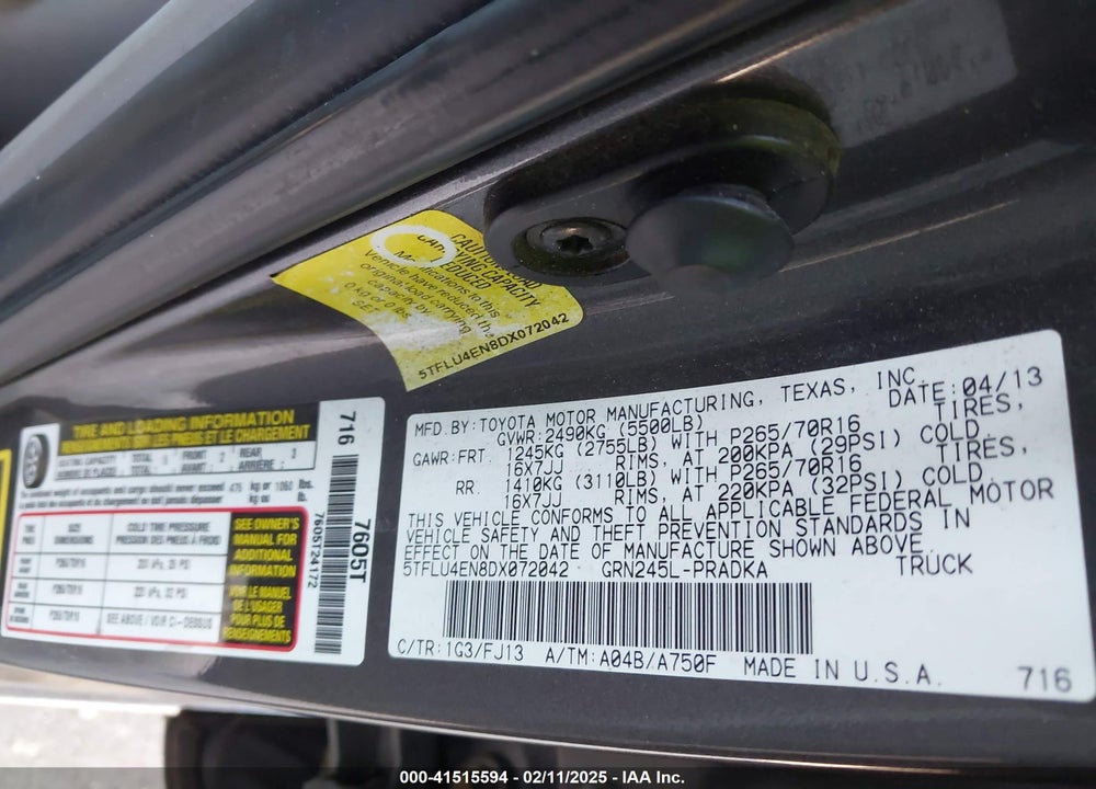 2013 TOYOTA TACOMA DOUBLE CAB VIN: 5TFLU4EN8DX072042