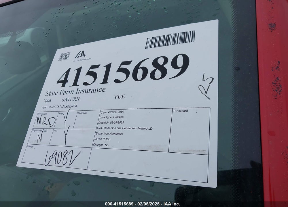 2006 SATURN VUE V6 VIN: 5GZCZ53426S825404