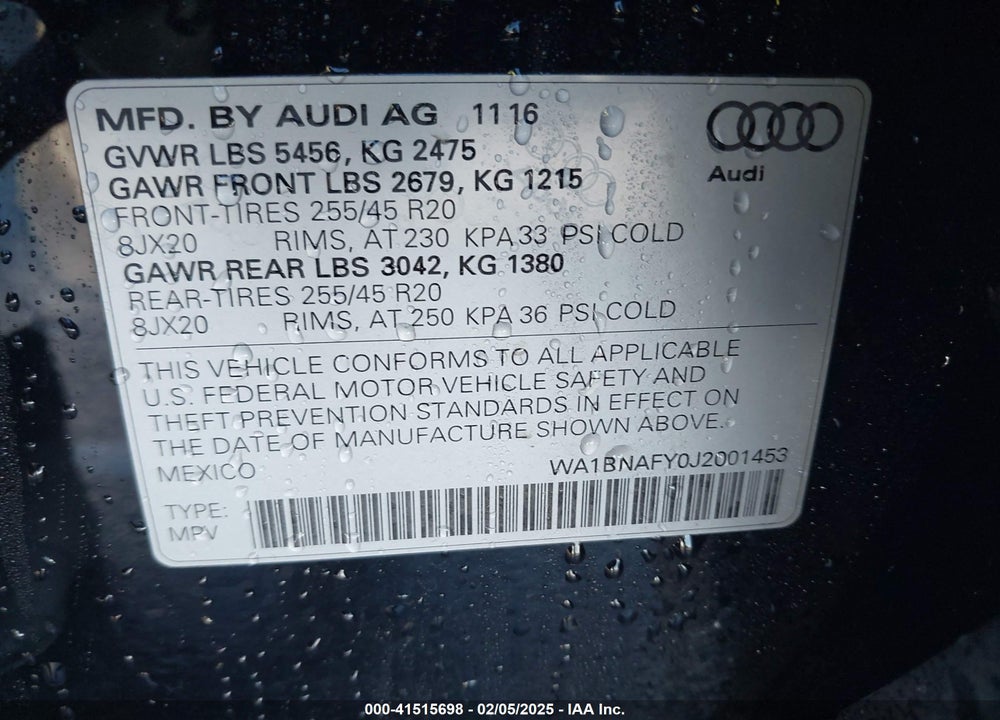 2018 AUDI Q5 2.0T PREMIUM/2.0T TECH PREMIUM VIN: WA1BNAFY0J2001453
