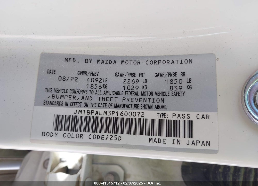 2023 MAZDA MAZDA3 VIN: JM1BPALM3P1600072