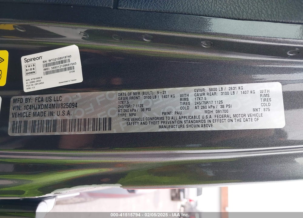 2021 JEEP WRANGLER UNLIMITED SPORT S 4X4 VIN: 1C4HJXDM4MW825094