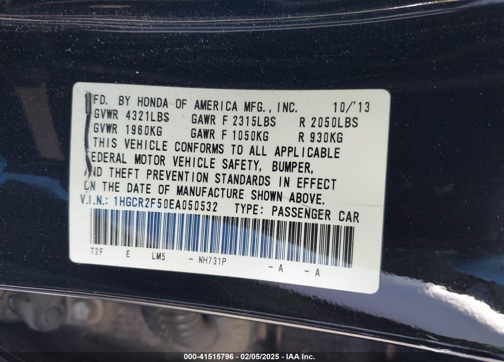 2014 HONDA ACCORD SPORT VIN: 1HGCR2F50EA050532