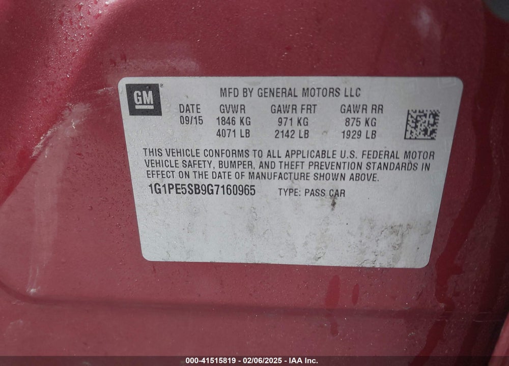 2016 CHEVROLET CRUZE LIMITED VIN: 1G1PE5SB9G7160965