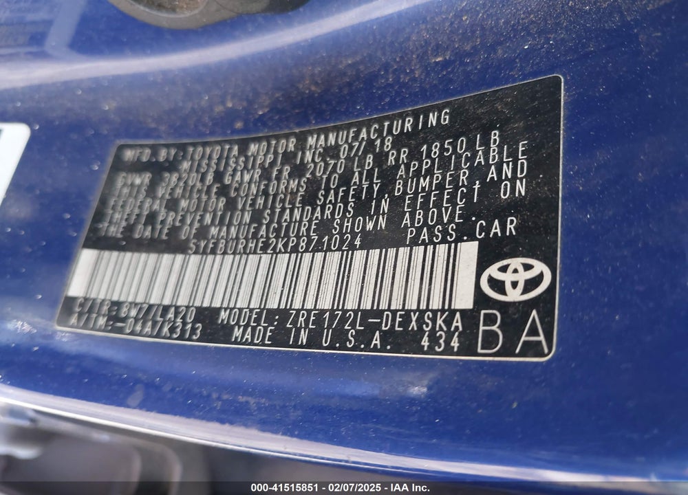2019 TOYOTA COROLLA XSE VIN: 5YFBURHE2KP871024