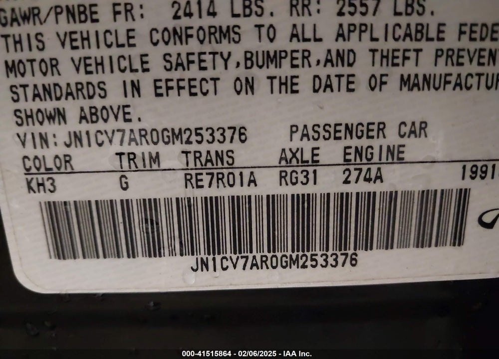 2016 INFINITI Q50 VIN: JN1CV7AR0GM253376
