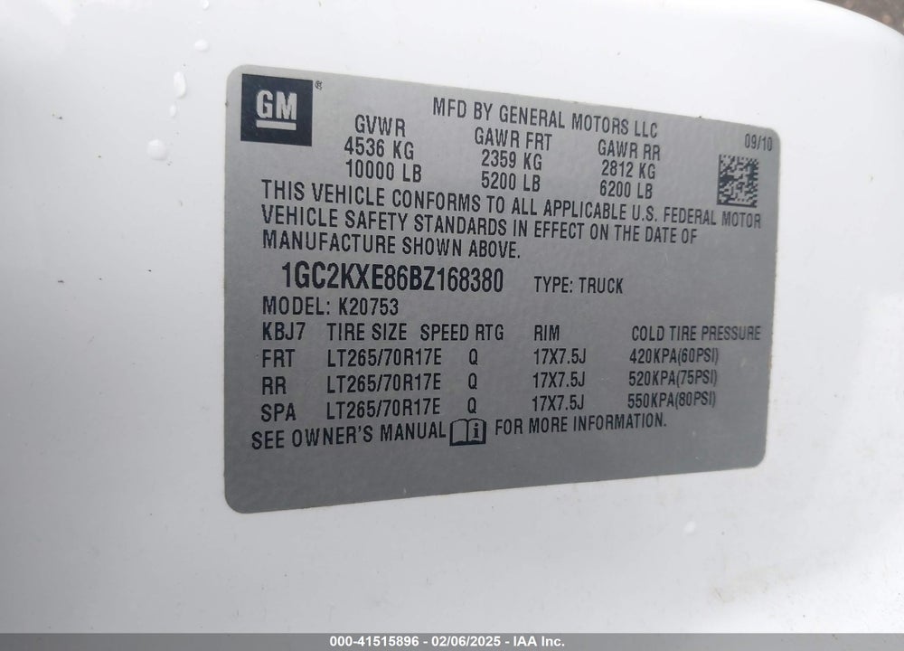 2011 CHEVROLET SILVERADO 2500HD VIN: 1GC2KXE86BZ168380