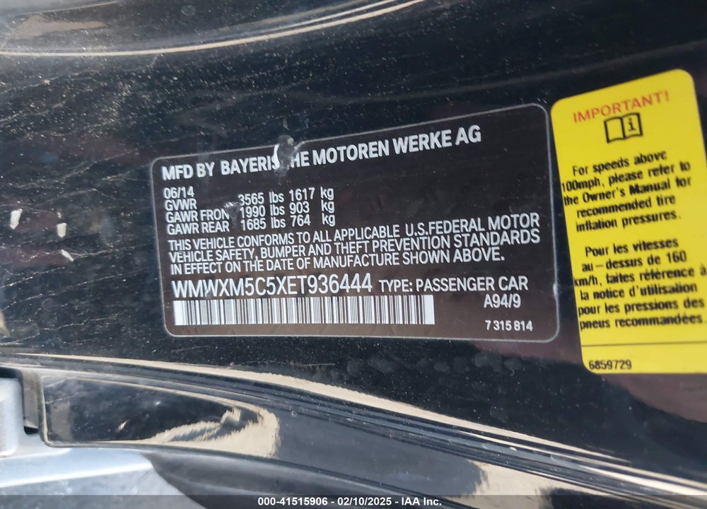 2014 MINI HARDTOP VIN: WMWXM5C5XET936444