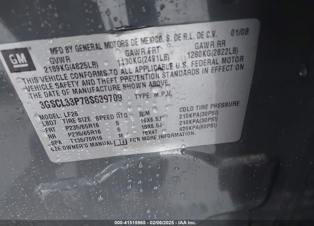 2008 SATURN VUE XE VIN: 3GSCL33P78S639709