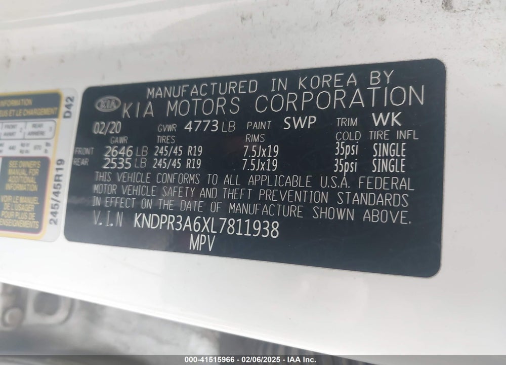 2020 KIA SPORTAGE SX TURBO VIN: KNDPR3A6XL7811938