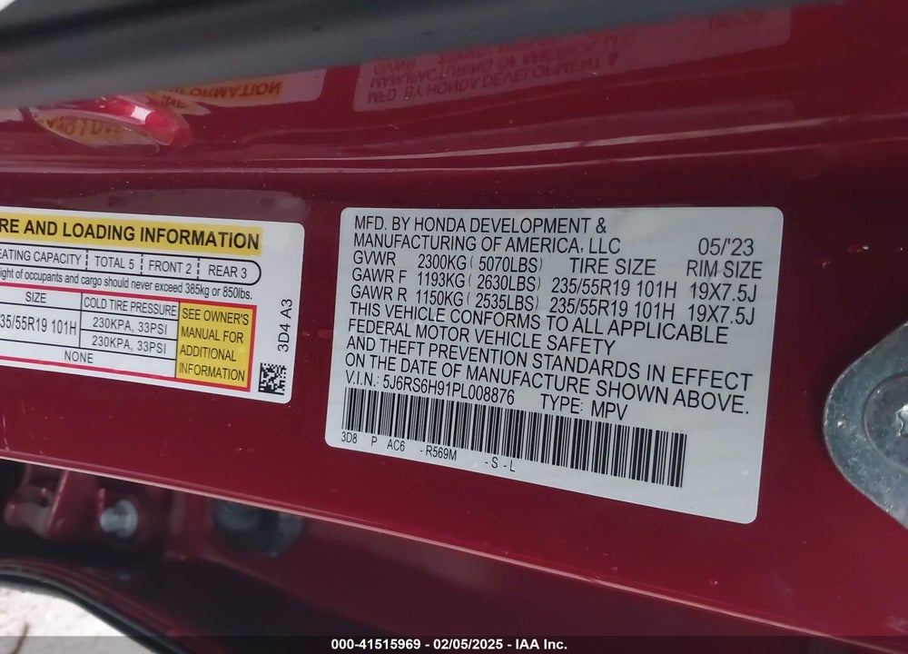 2023 HONDA CR-V VIN: 5J6RS6H91PL008876