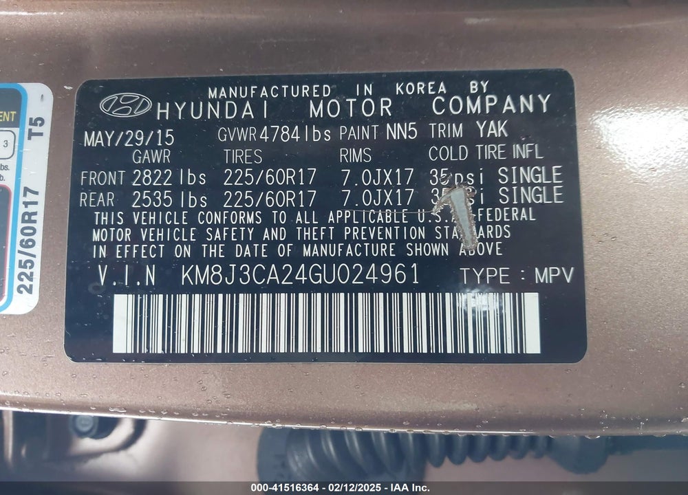 2016 HYUNDAI TUCSON ECO VIN: KM8J3CA24GU024961
