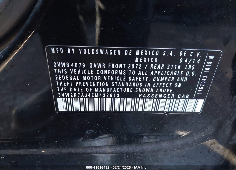 2014 VOLKSWAGEN JETTA VIN: 3VW2K7AJ4EM432613