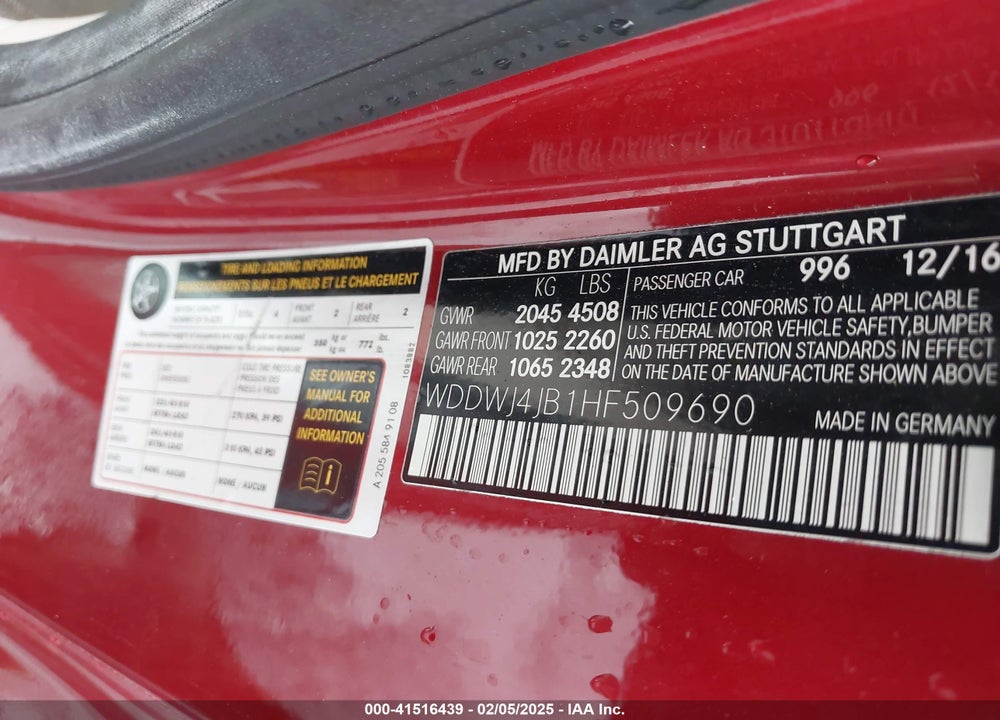 2017 MERCEDES-BENZ C 300 VIN: WDDWJ4JB1HF509690