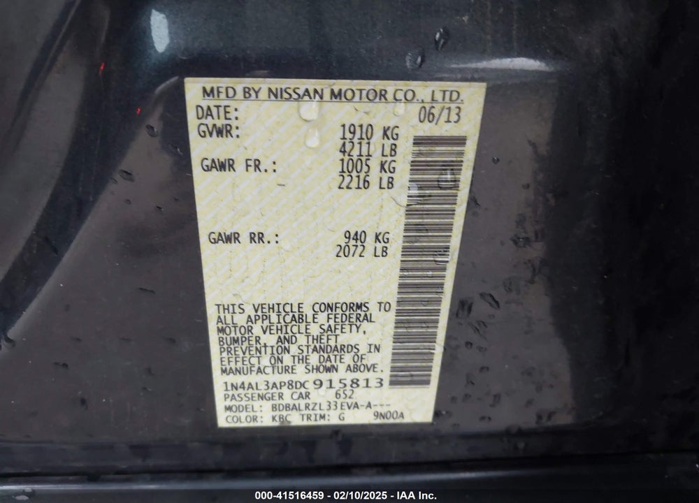 2013 NISSAN ALTIMA 2.5 S VIN: 1N4AL3AP8DC915813