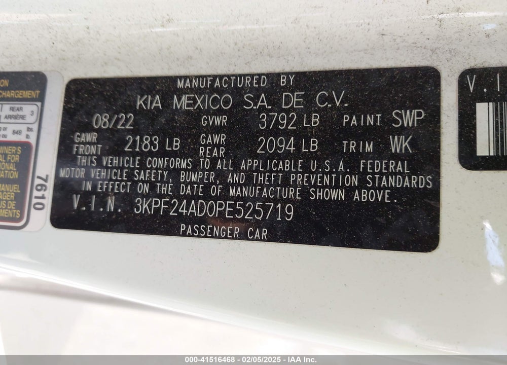 2023 KIA FORTE VIN: 3KPF24AD0PE525719