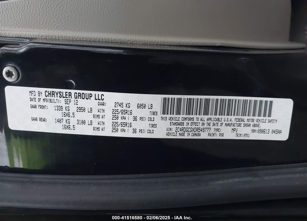 2013 DODGE GRAND CARAVAN SXT VIN: 2C4RDGCGXDR549777