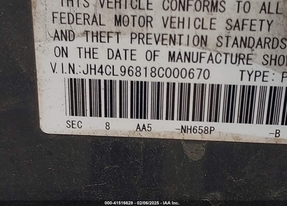 2008 ACURA TSX VIN: JH4CL96818C000670