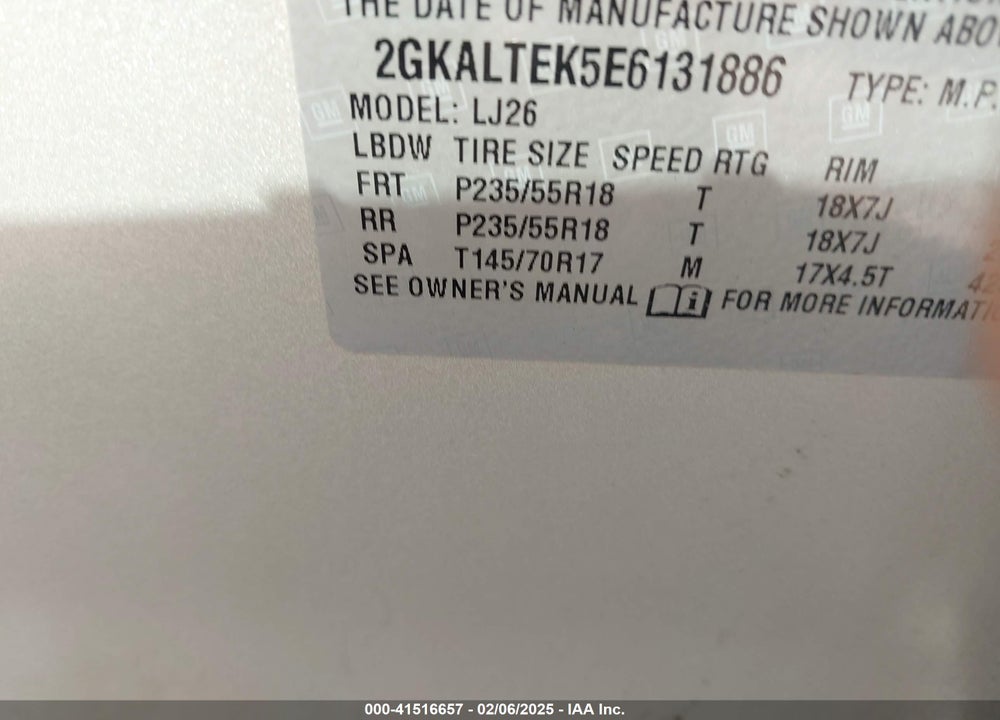 2014 GMC TERRAIN SLT-2 VIN: 2GKALTEK5E6131886