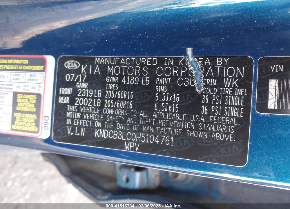 2017 KIA NIRO LX VIN: KNDCB3LC0H5104761