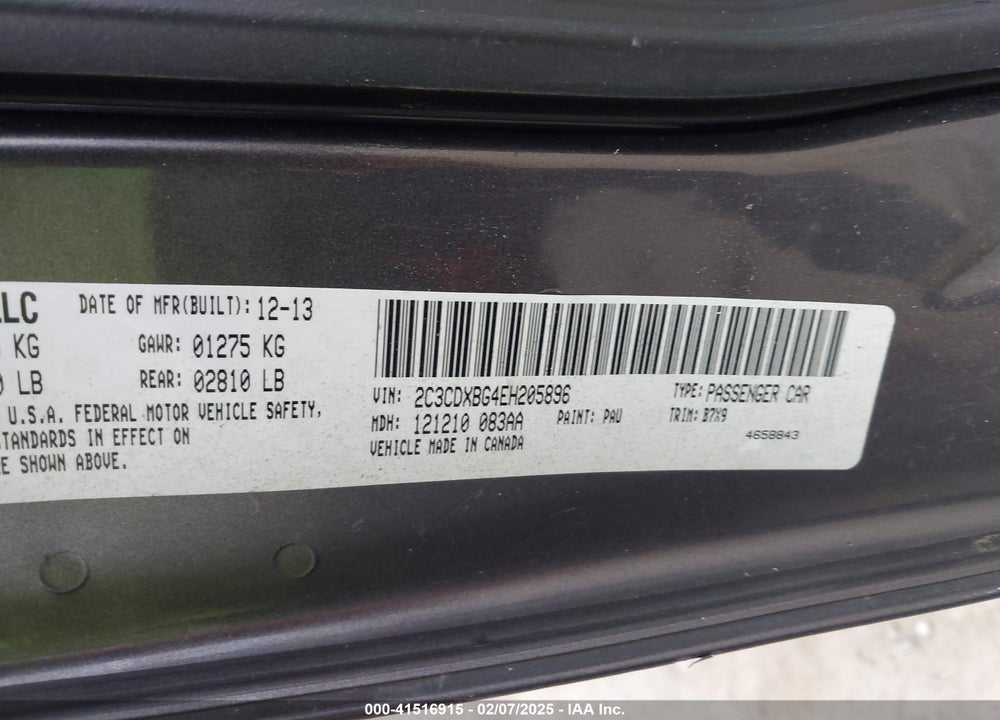 2014 DODGE CHARGER SE VIN: 2C3CDXBG4EH205896