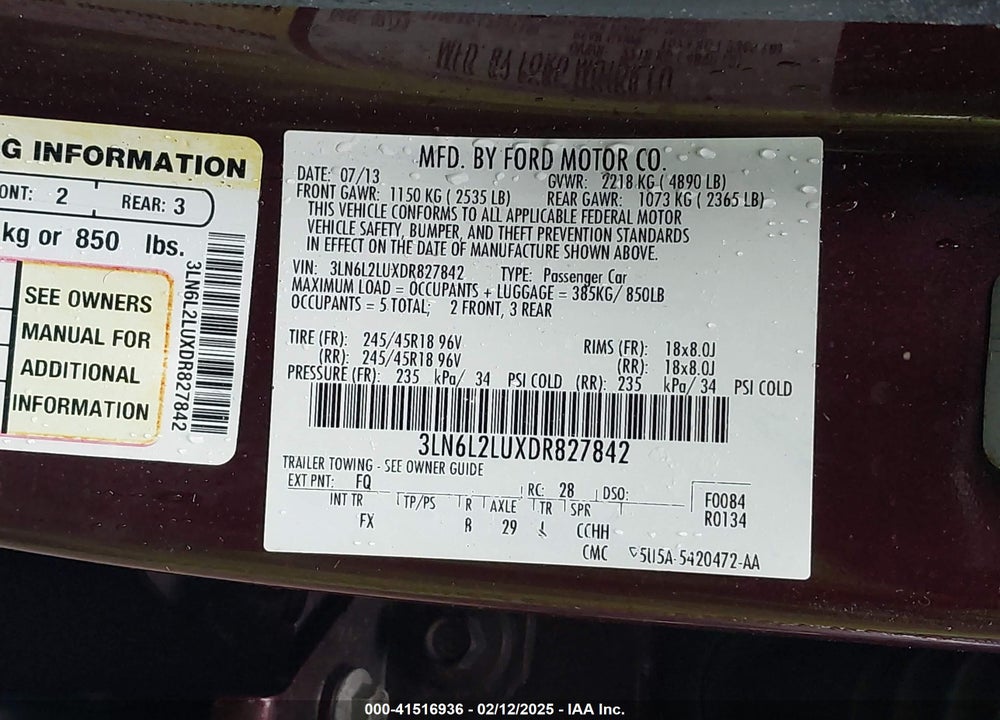 2013 LINCOLN MKZ HYBRID VIN: 3LN6L2LUXDR827842