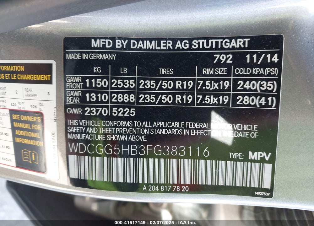 2015 MERCEDES-BENZ GLK 350 VIN: WDCGG5HB3FG383116