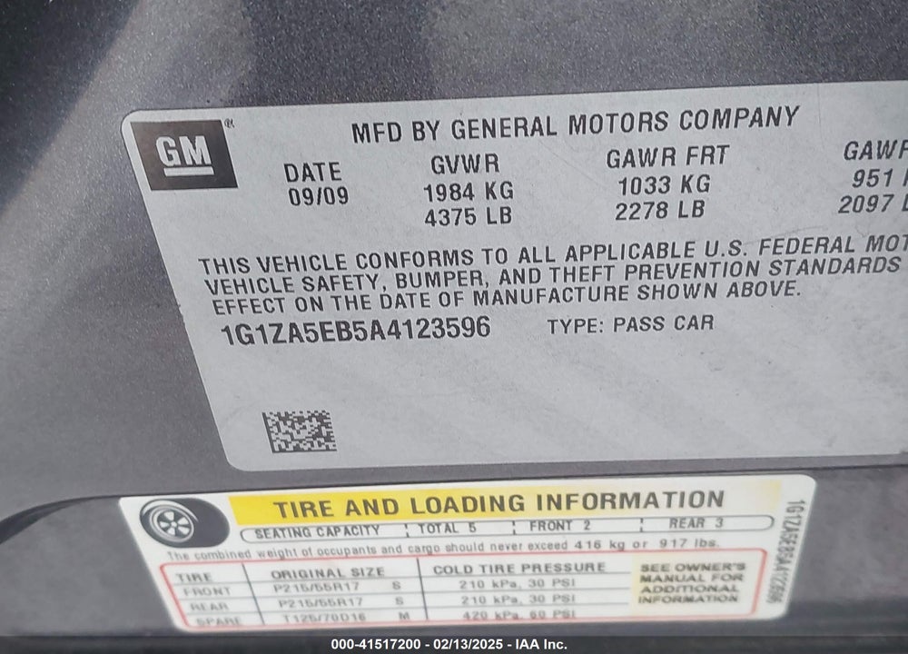 2010 CHEVROLET MALIBU VIN: 1G1ZA5EB5A4123596