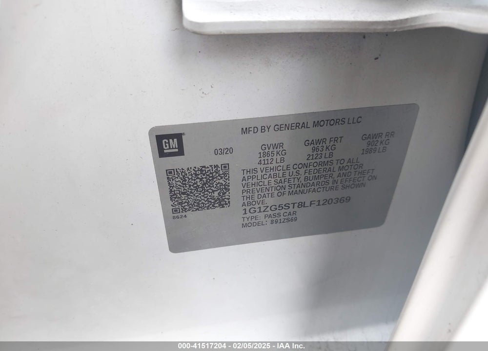 2020 CHEVROLET MALIBU VIN: 1G1ZG5ST8LF120369