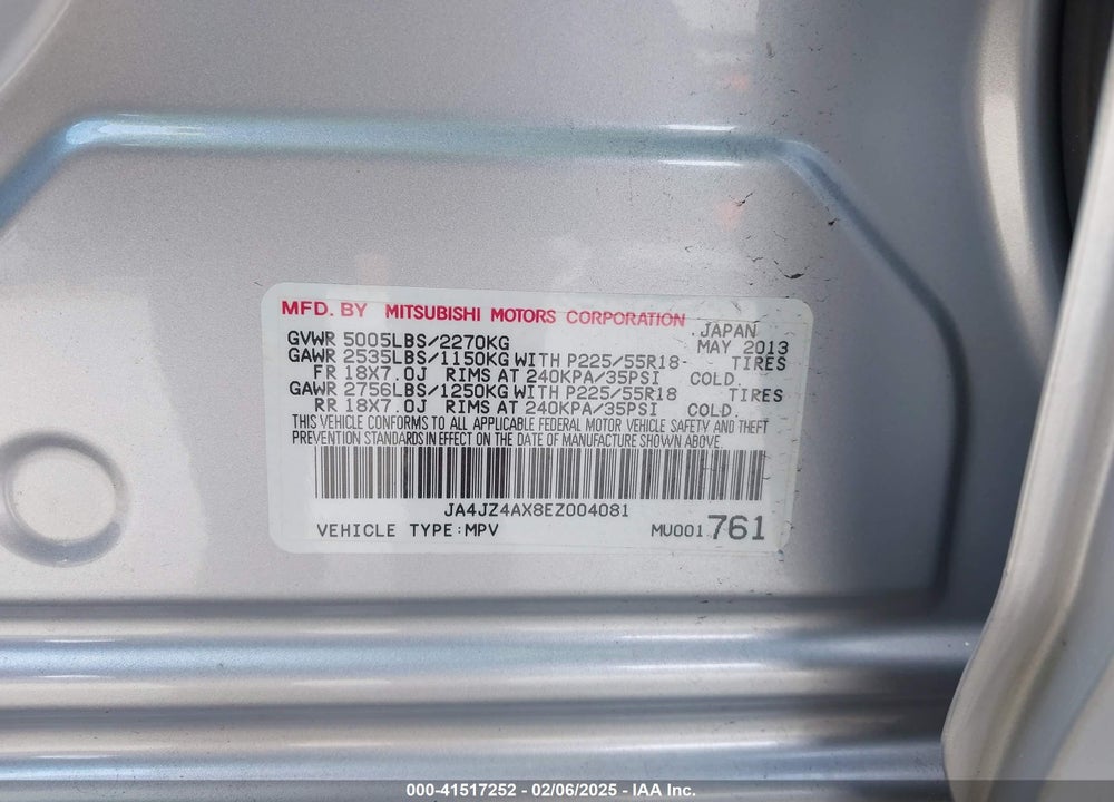 2014 MITSUBISHI OUTLANDER GT VIN: JA4JZ4AX8EZ004081
