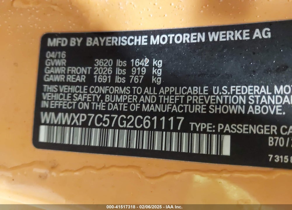 2016 MINI HARDTOP COOPER S VIN: WMWXP7C57G2C61117