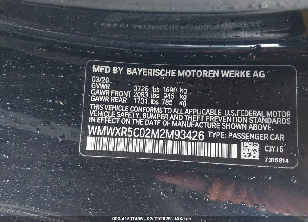 2021 MINI COOPER VIN: WMWXR5C02M2M93426