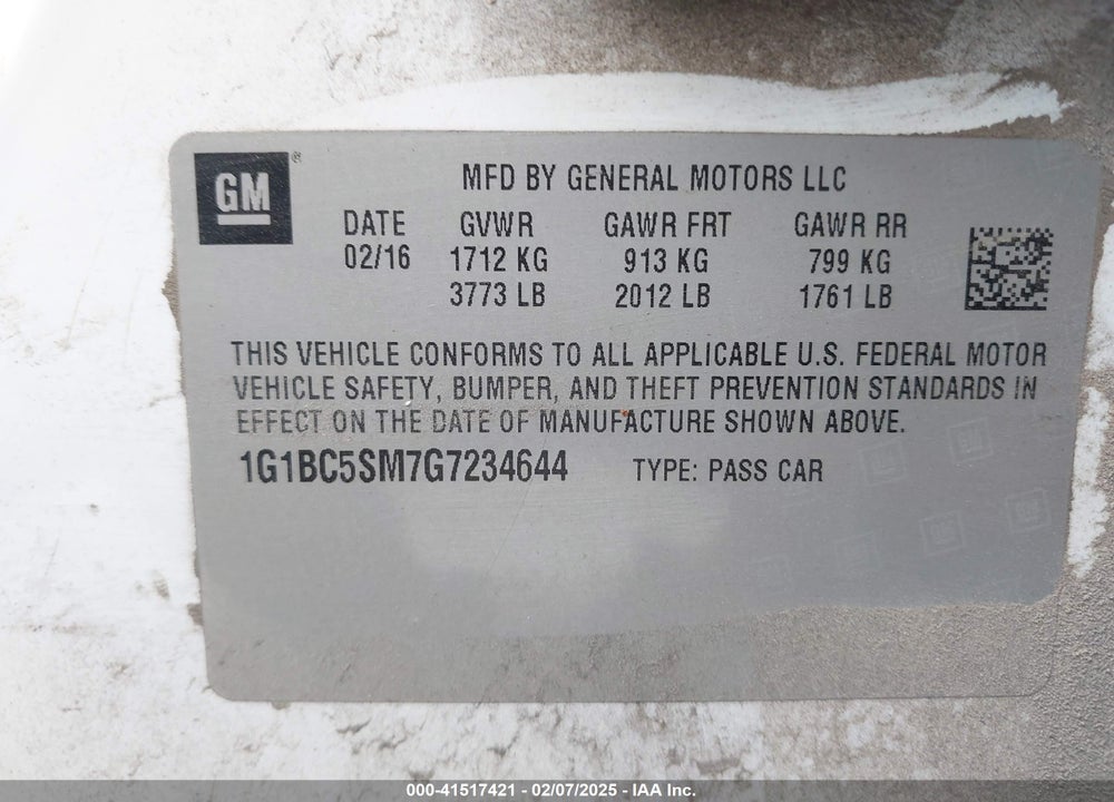 2016 CHEVROLET CRUZE LS VIN: 1G1BC5SM7G7234644