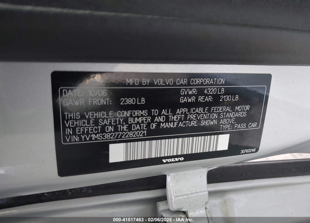 2007 VOLVO S40 VIN: YV1MS382772282021