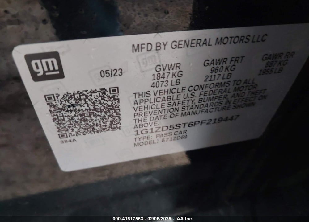 2023 CHEVROLET MALIBU VIN: 1G1ZD5ST6PF219447