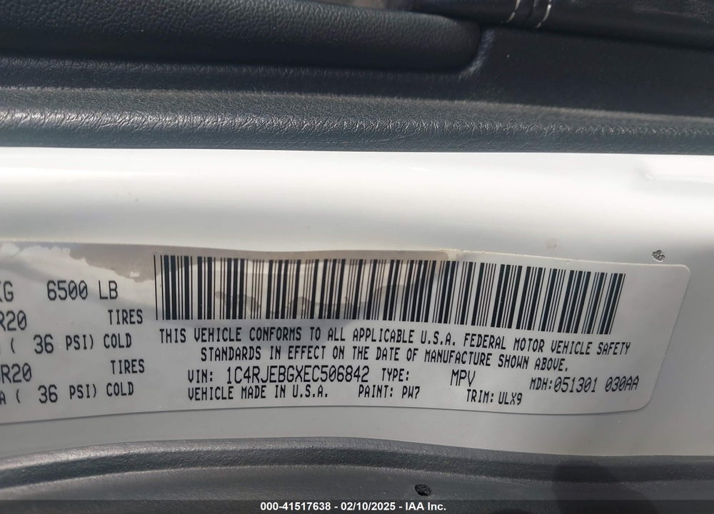 2014 JEEP GRAND CHEROKEE LIMITED VIN: 1C4RJEBGXEC506842