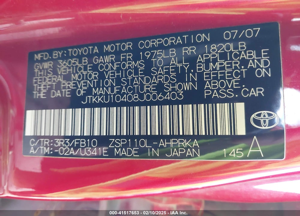 2008 SCION XD VIN: JTKKU10408J006403