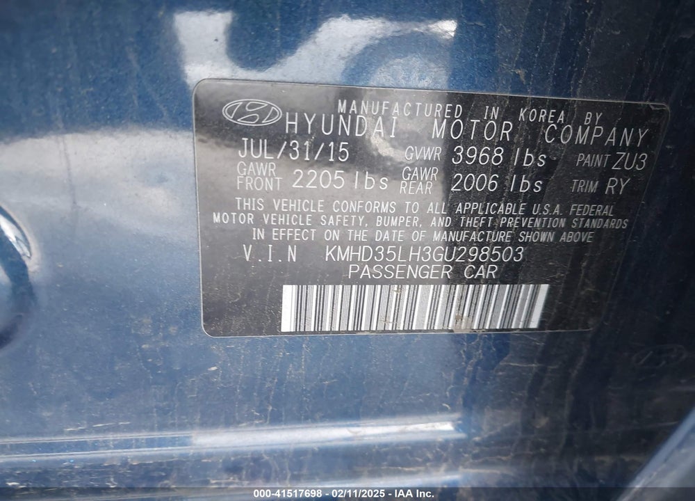 2016 HYUNDAI ELANTRA GT VIN: KMHD35LH3GU298503