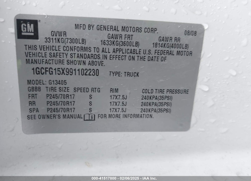 2009 CHEVROLET EXPRESS 1500 WORK VAN VIN: 1GCFG15X991102230
