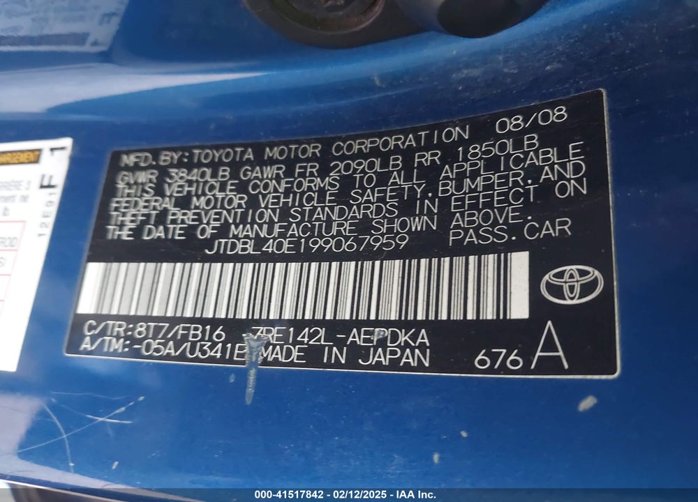 2009 TOYOTA COROLLA LE VIN: JTDBL40E199067959