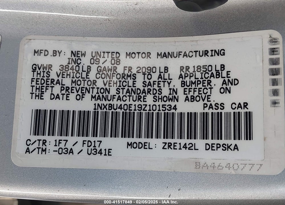 2009 TOYOTA COROLLA S VIN: 1NXBU40E19Z101534